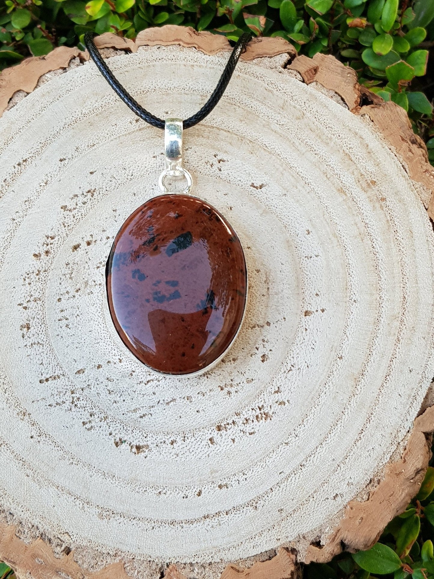 Oval Bloodstone Pendant Necklace: Sterling Silver Boho Gemstone - LunarGem - Charms & Pendants