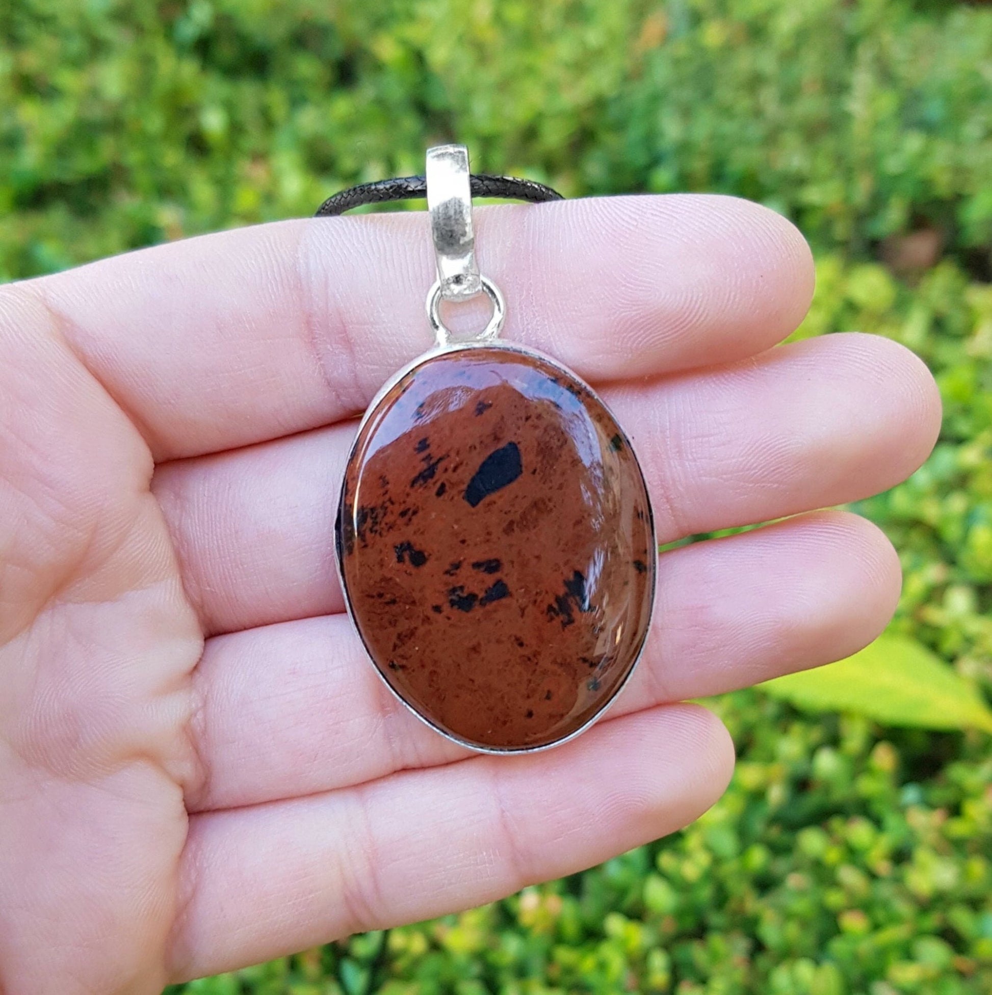 Oval Bloodstone Pendant Necklace: Sterling Silver Boho Gemstone - LunarGem - Charms & Pendants