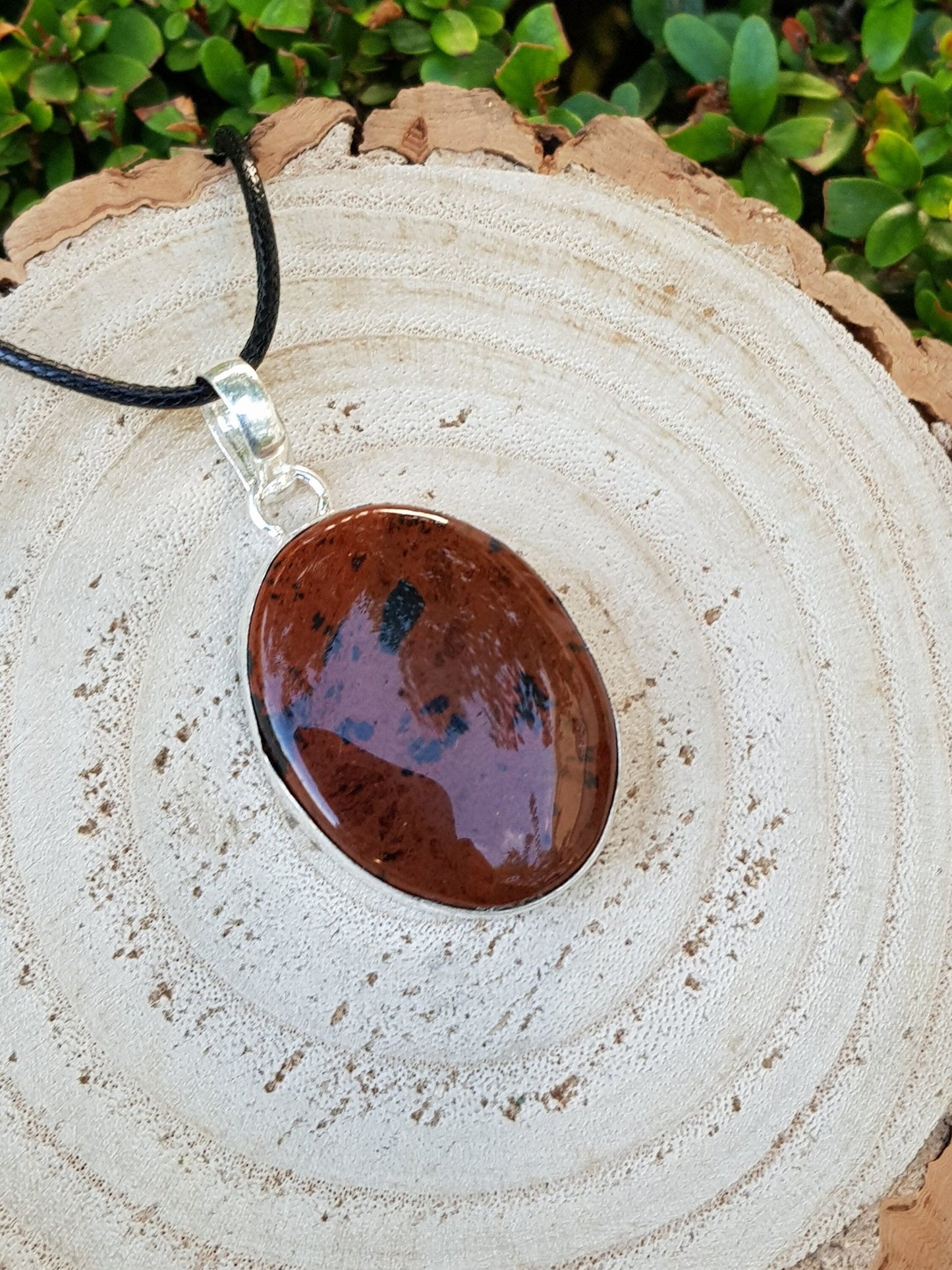 Oval Bloodstone Pendant Necklace: Sterling Silver Boho Gemstone - LunarGem - Charms & Pendants