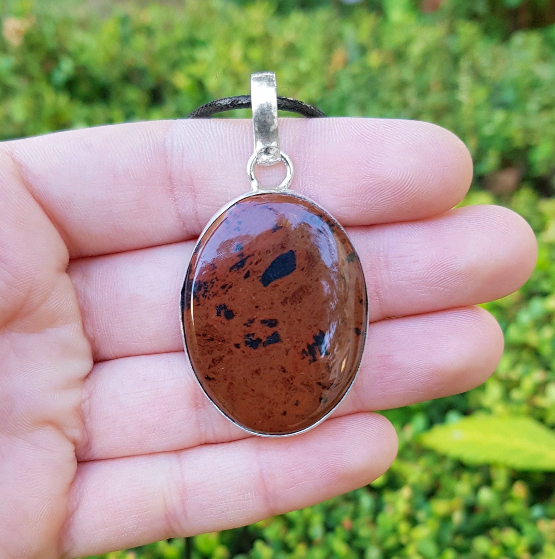 Oval Bloodstone Pendant Necklace: Sterling Silver Boho Gemstone - LunarGem - Charms & Pendants