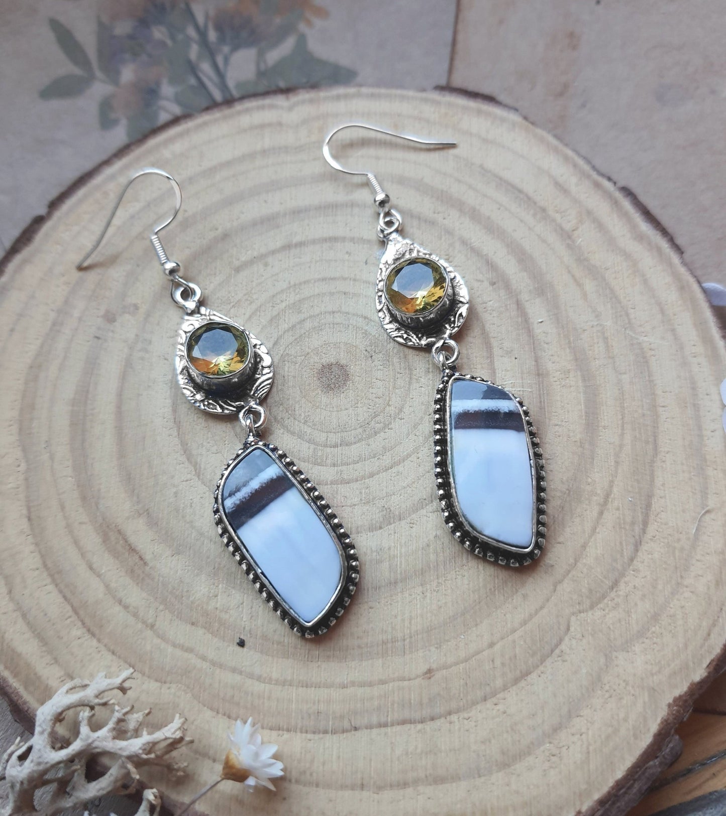Owyhee Opal Dangle Earrings In Sterling Silver Statement Earrings One Of A Kind - LunarGem - 