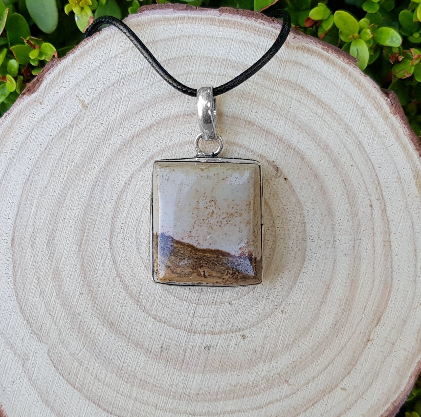 Picture Jasper Sterling Silver Teardrop Pendant, Boho Necklace - LunarGem - Jewelry
