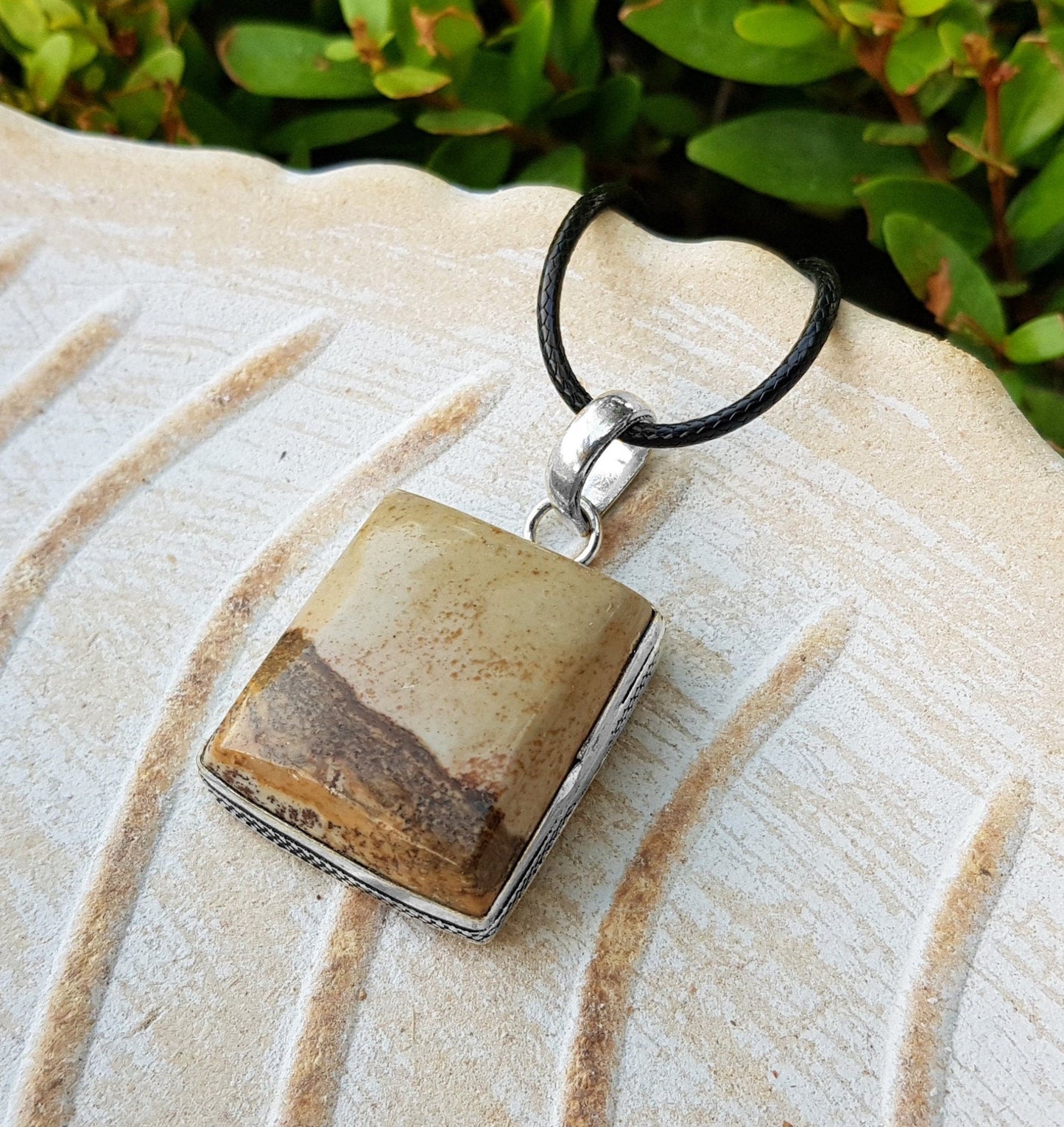 Picture Jasper Sterling Silver Teardrop Pendant, Boho Necklace - LunarGem - Jewelry