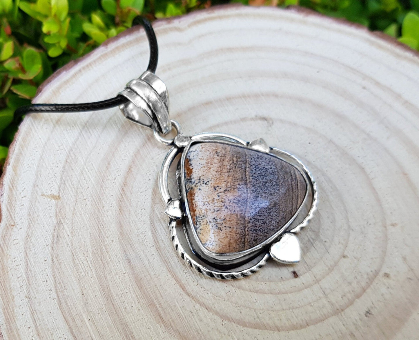 Picture Jasper Sterling Silver Teardrop Pendant, Boho Necklace - LunarGem - Jewelry