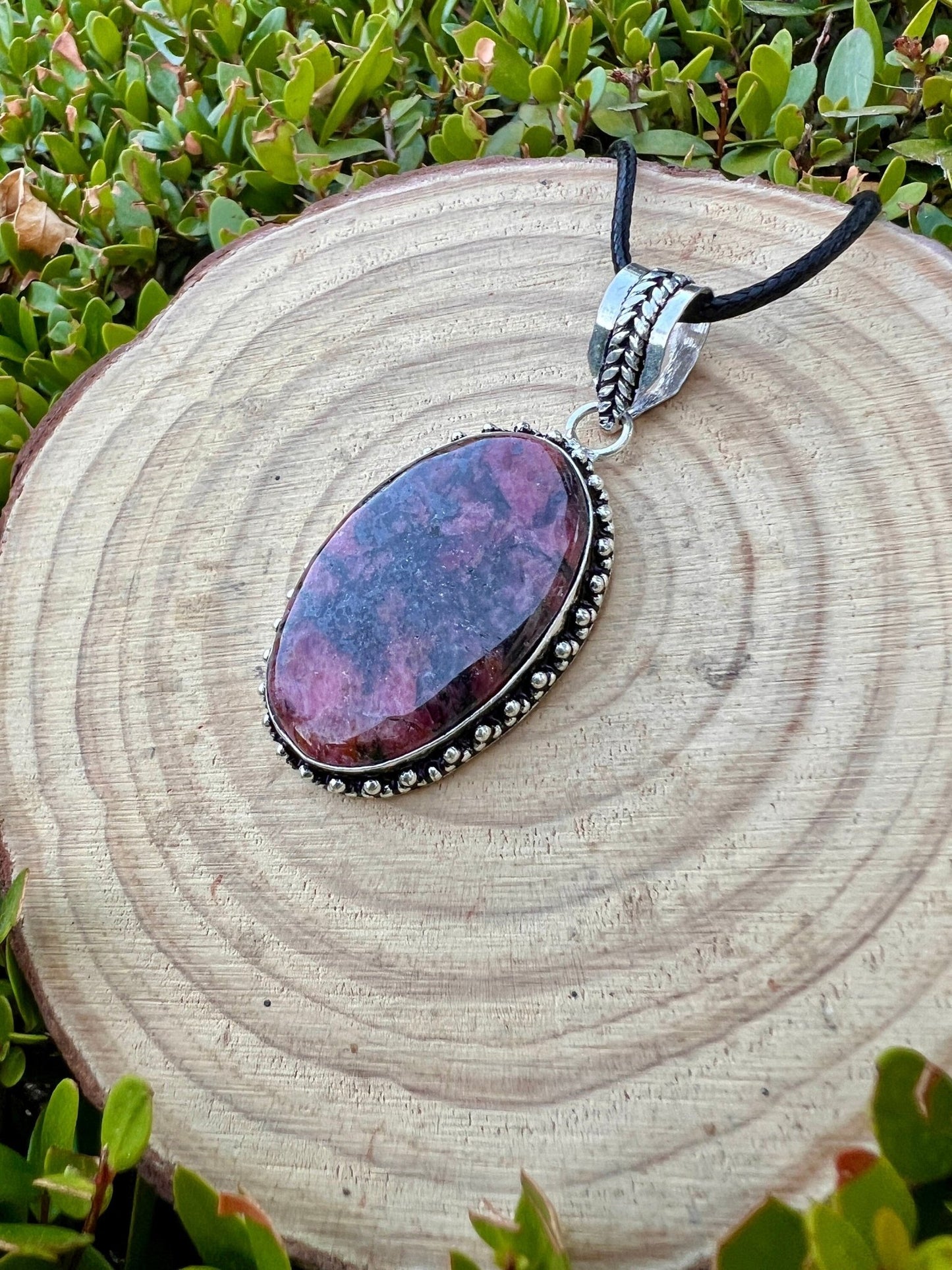 Pink Rhodonite Pendant In Sterling Silver Boho Crystal Necklace Unique Gift Gypsy Jewellery - LunarGem - 