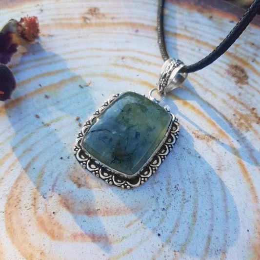 Prehnite Gemstone Pendant Sterling Silver Statement Pendant Gypsy Jewelry Unique Gift For Her - LunarGem - 