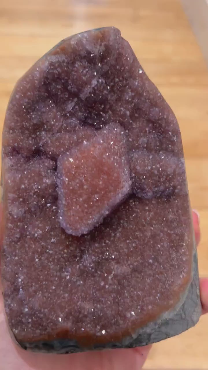 Druzy Amethyst with Rare Calcite Inclusion, Large Collector Specimen, Rare Mineral Display Piece 1261g