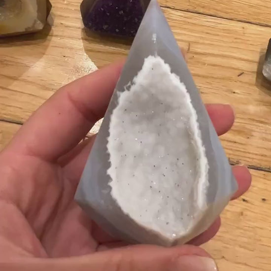 Agate Druzy Tower, Geode Crystal Point, Polished Chalcedony, Collector Mineral Specimen