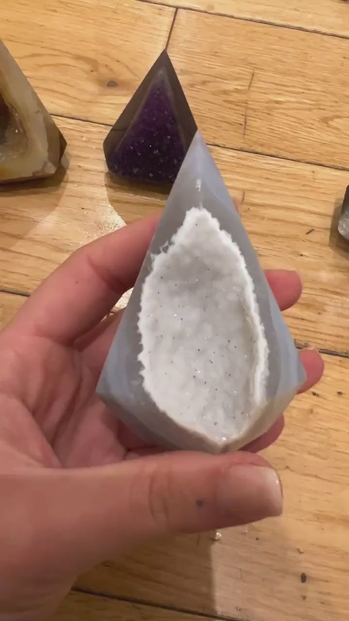 Agate Druzy Tower, Geode Crystal Point, Polished Chalcedony, Collector Mineral Specimen