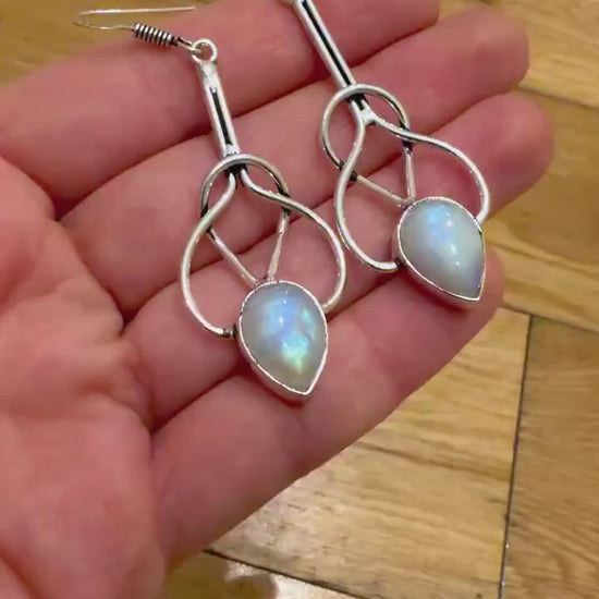 Celtic Moonstone Sterling Silver Dangle Earrings