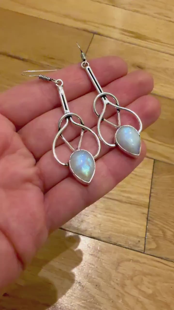 Celtic Moonstone Sterling Silver Dangle Earrings
