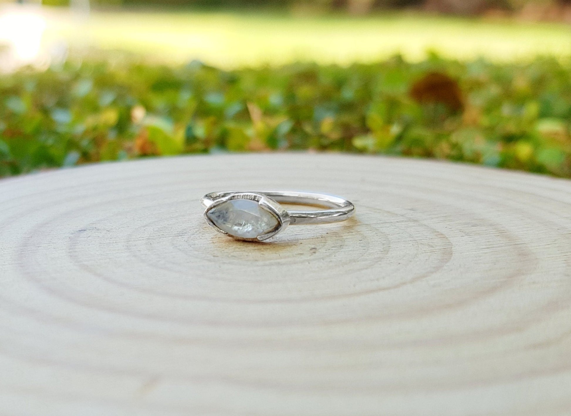 Rainbow Moonstone 925 Sterling Silver Ring: Minimalist Stackable Band - LunarGem - Rings