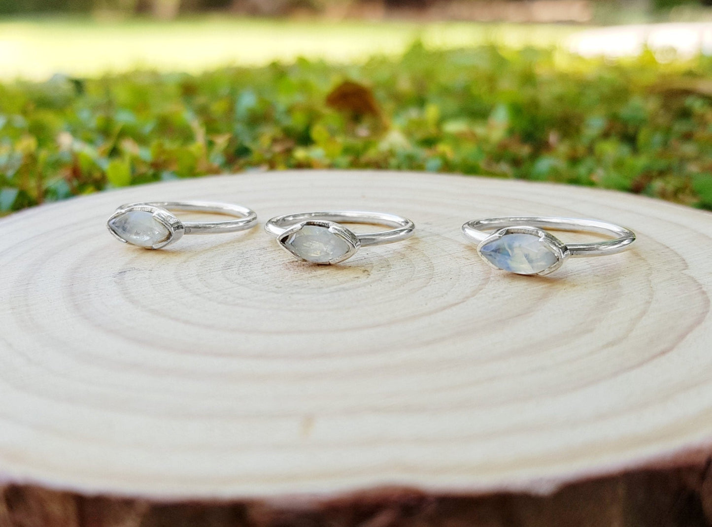 Rainbow Moonstone 925 Sterling Silver Ring: Minimalist Stackable Band - LunarGem - Rings