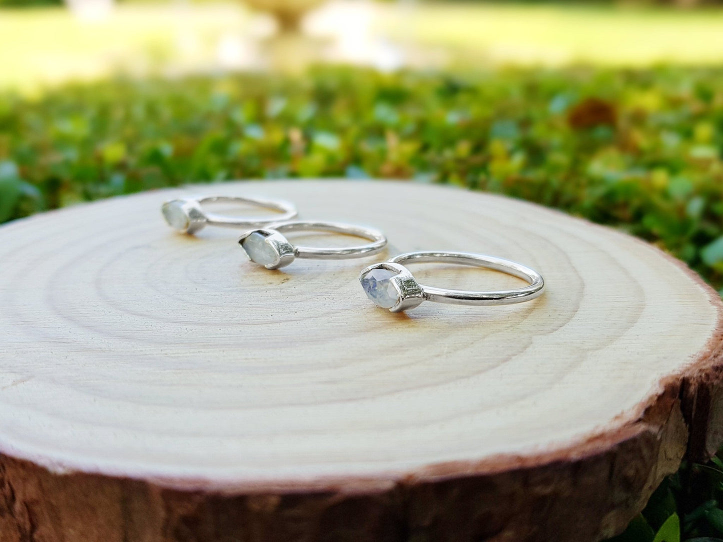 Rainbow Moonstone 925 Sterling Silver Ring: Minimalist Stackable Band - LunarGem - Rings