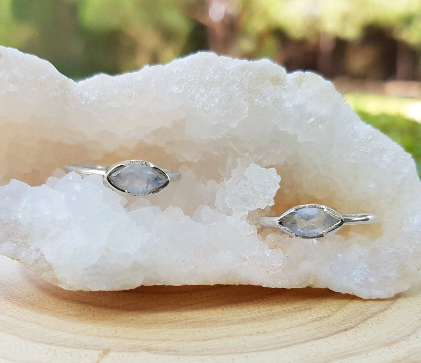 Rainbow Moonstone 925 Sterling Silver Ring: Minimalist Stackable Band - LunarGem - Rings
