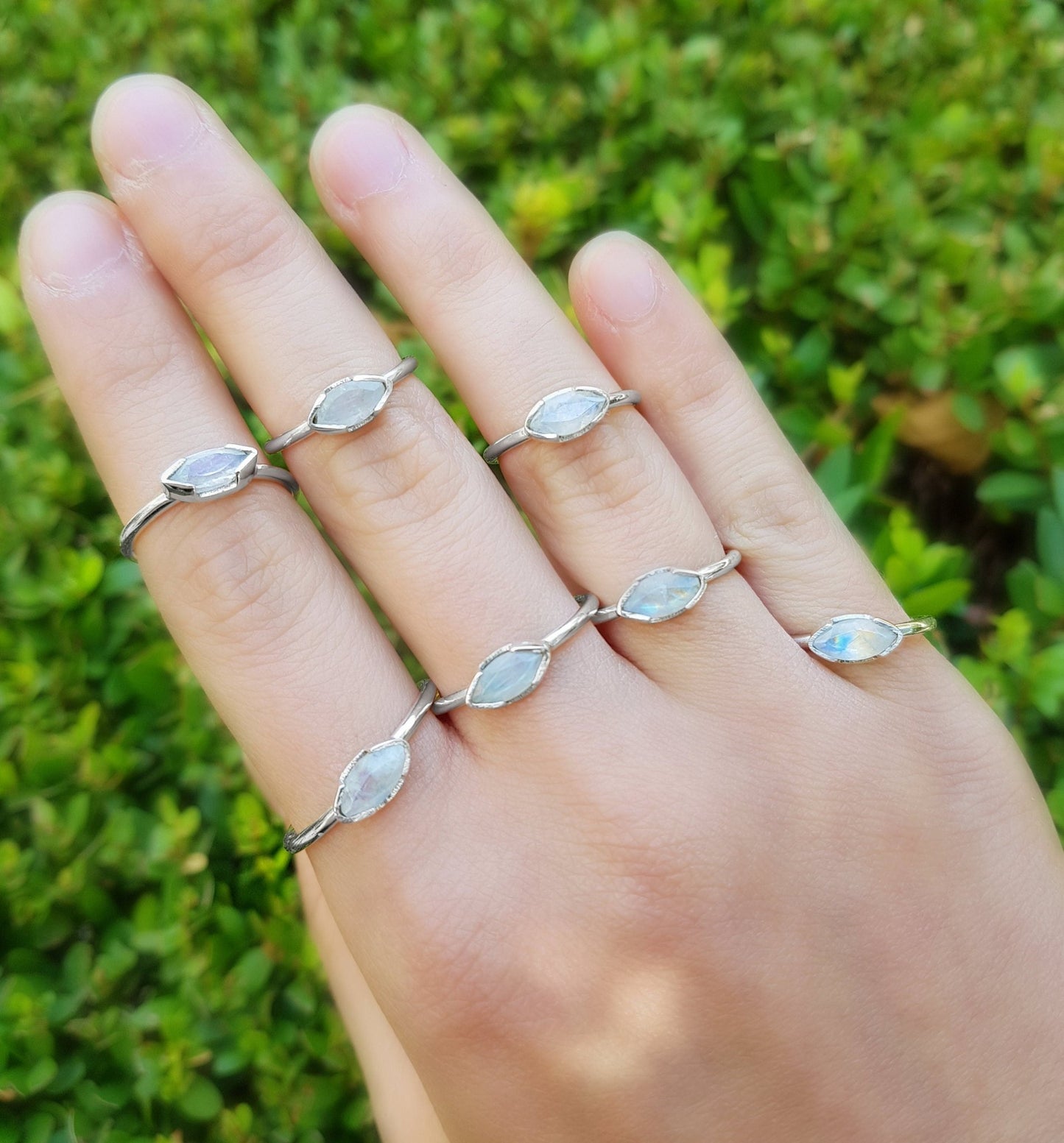 Rainbow Moonstone 925 Sterling Silver Ring: Minimalist Stackable Band - LunarGem - Rings