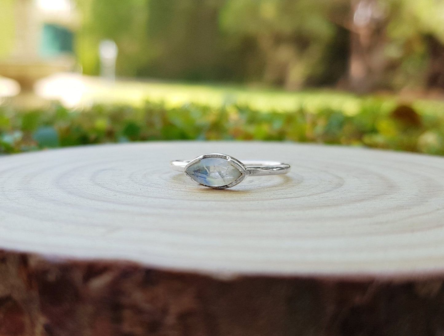 Rainbow Moonstone 925 Sterling Silver Ring: Minimalist Stackable Band - LunarGem - Rings