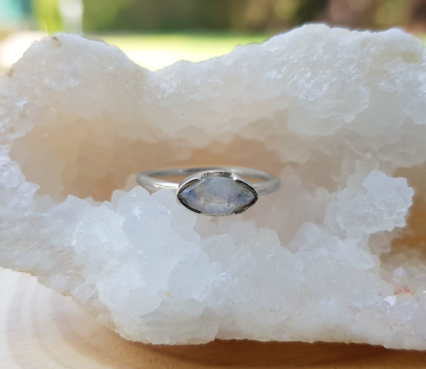 Rainbow Moonstone 925 Sterling Silver Ring: Minimalist Stackable Band - LunarGem - Rings