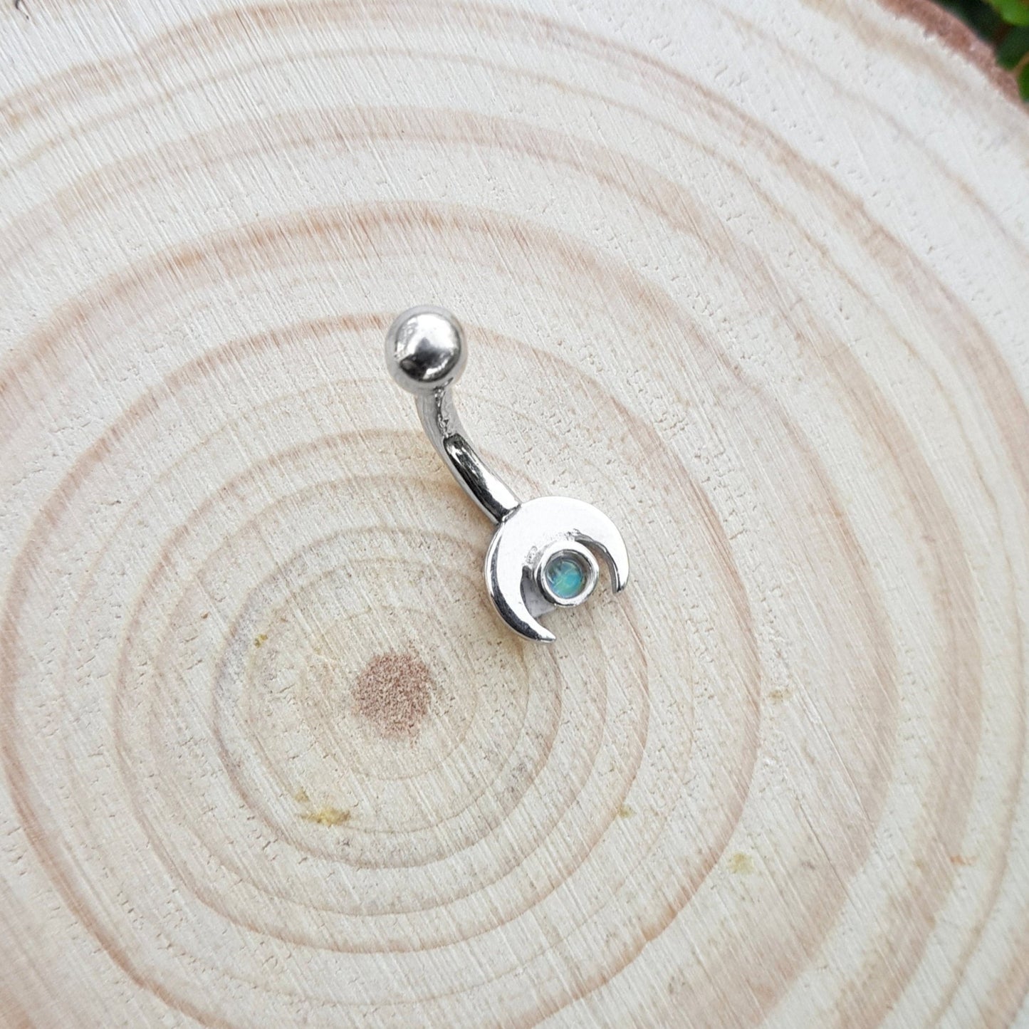 Rainbow Moonstone Belly Ring, Sterling Silver, Boho Celestial Navel Jewelry - LunarGem - Body Jewelry