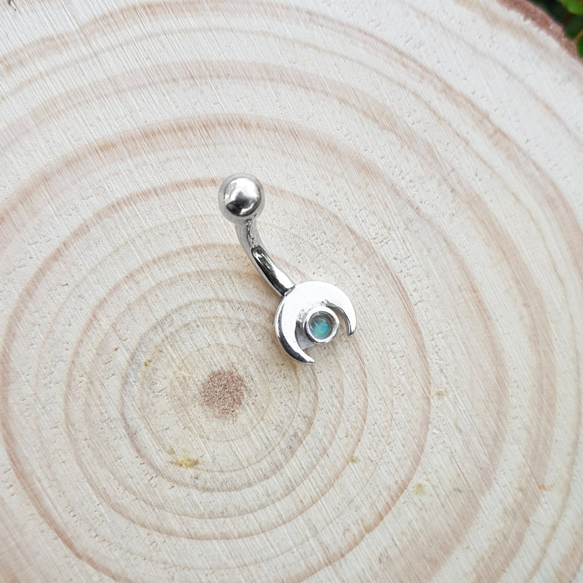 Rainbow Moonstone Belly Ring, Sterling Silver, Boho Celestial Navel Jewelry - LunarGem - Body Jewelry