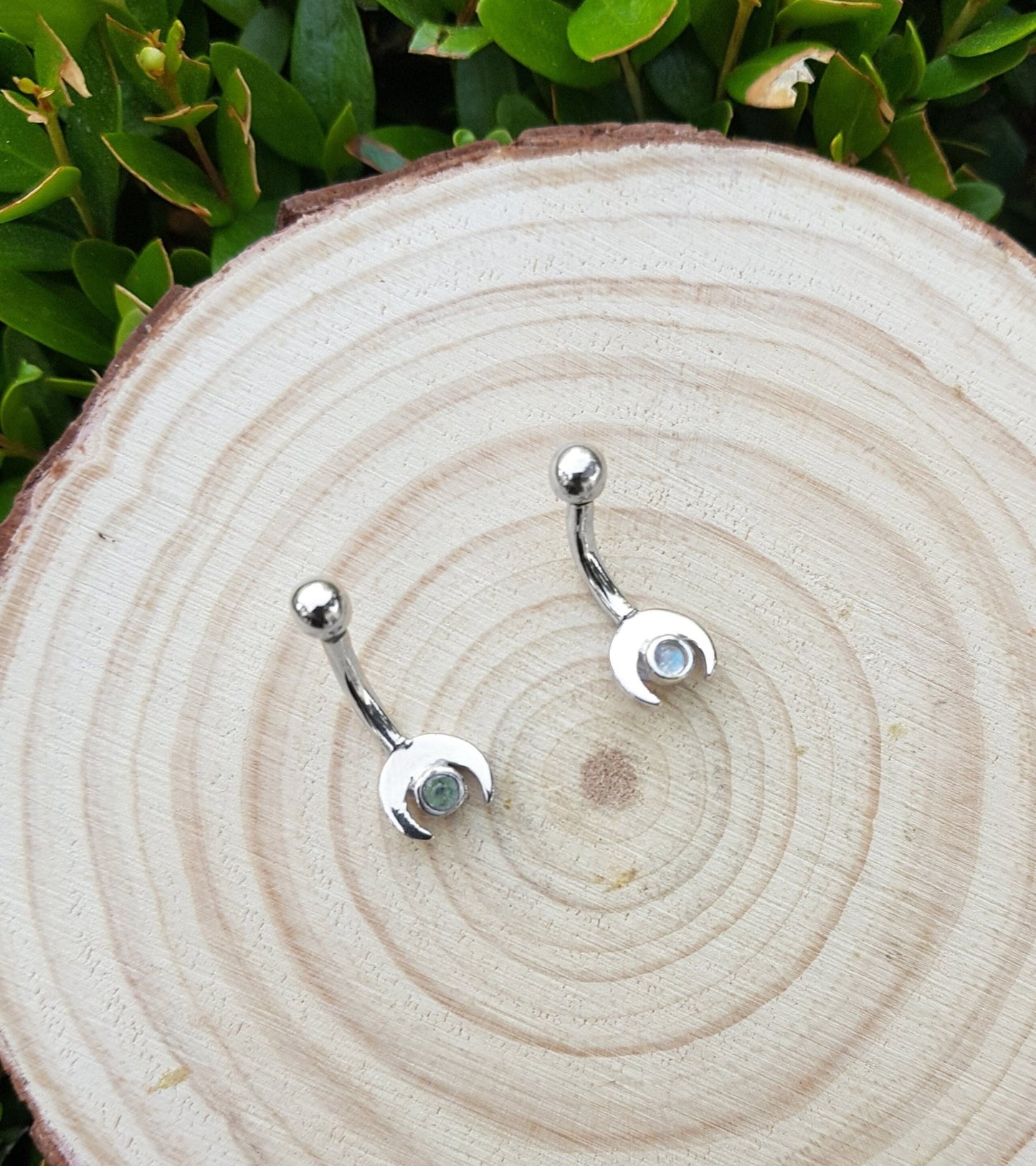 Rainbow Moonstone Belly Ring, Sterling Silver, Boho Celestial Navel Jewelry - LunarGem - Body Jewelry