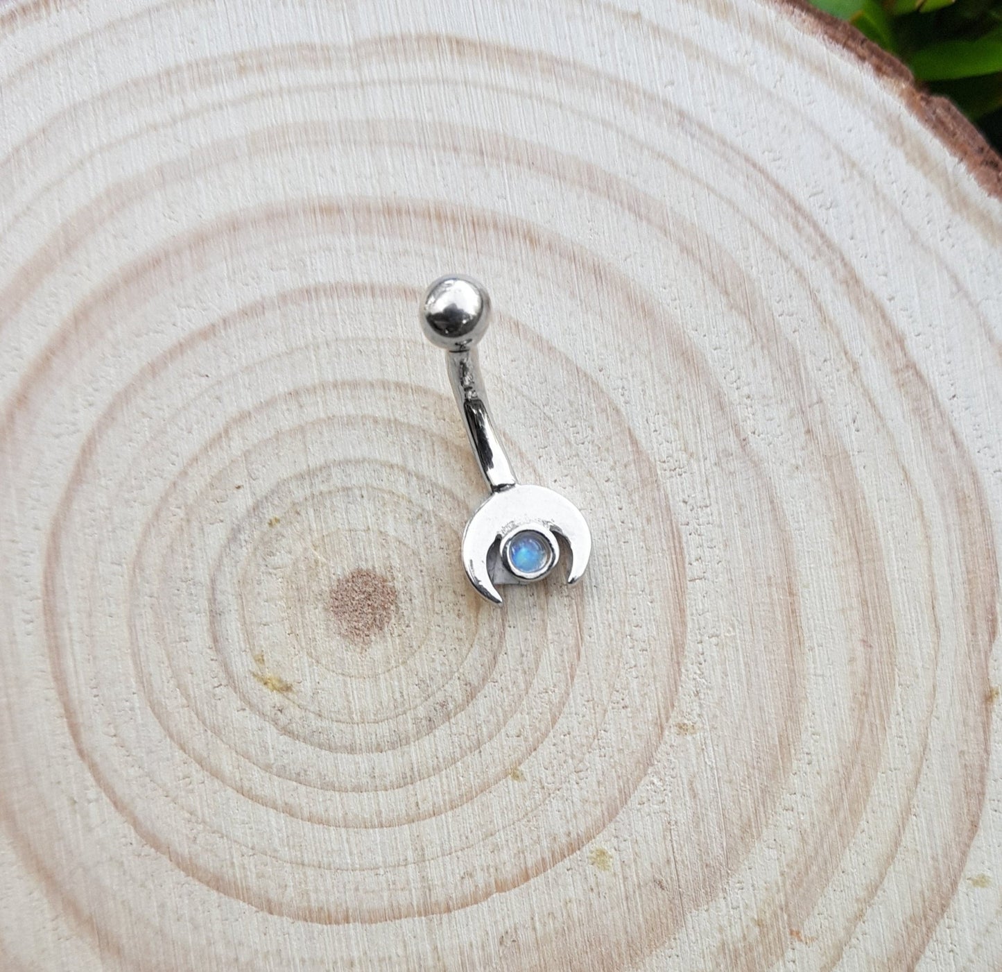 Rainbow Moonstone Belly Ring, Sterling Silver, Boho Celestial Navel Jewelry - LunarGem - Body Jewelry