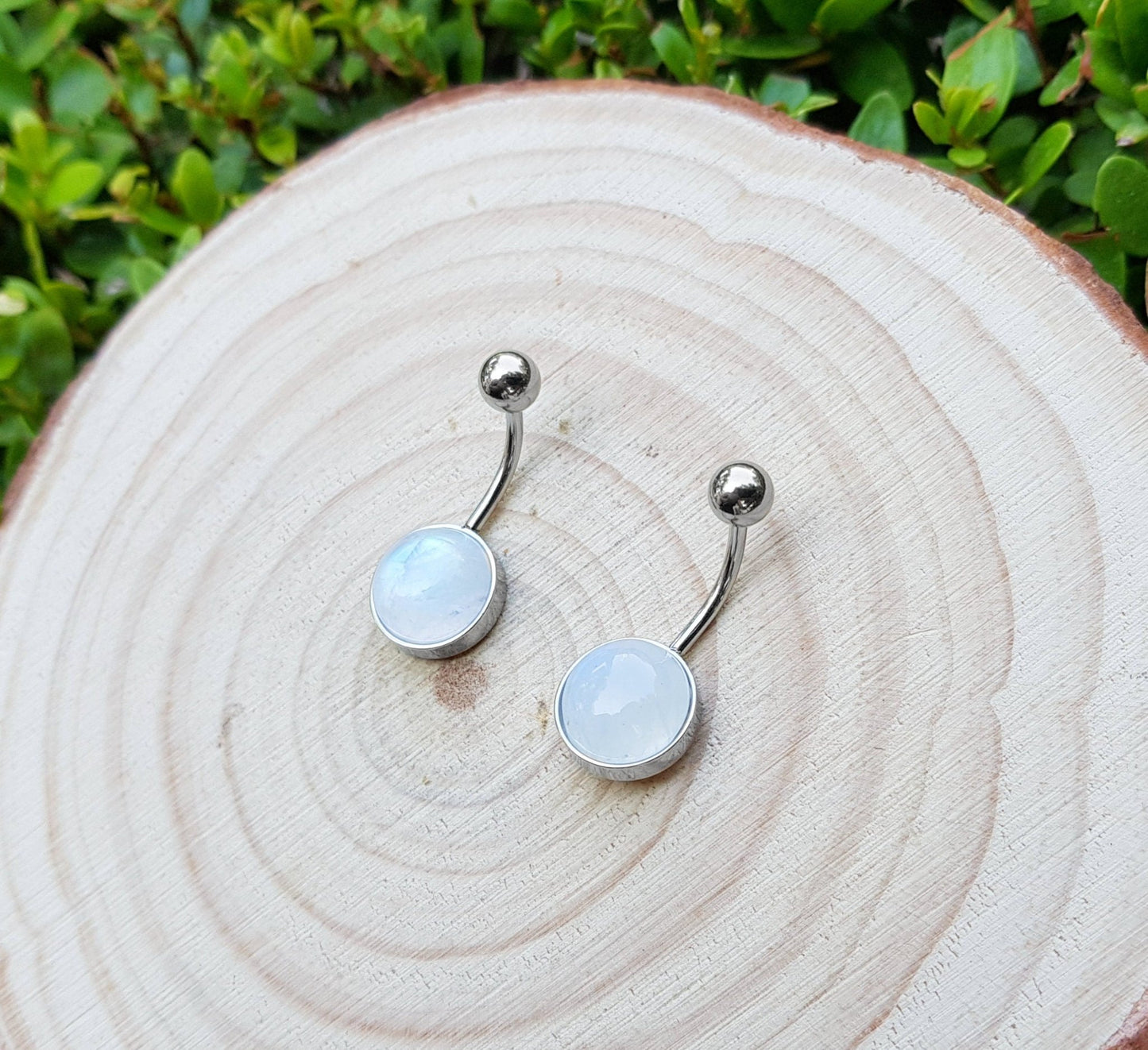 Rainbow Moonstone Belly Ring: Surgical Steel Boho Belly Bar - LunarGem - Body Jewelry