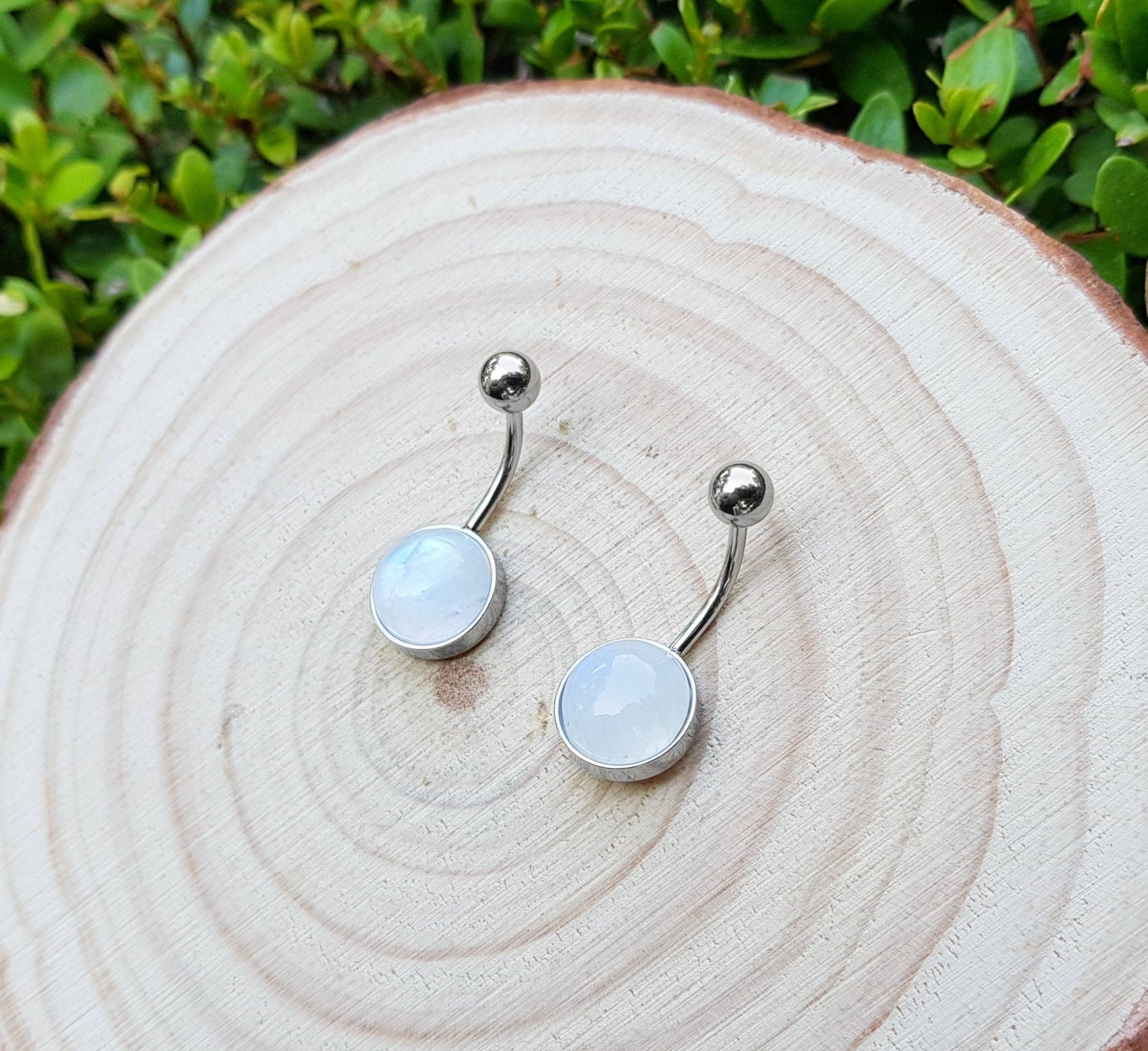 Rainbow Moonstone Belly Ring: Surgical Steel Boho Belly Bar - LunarGem - Body Jewelry