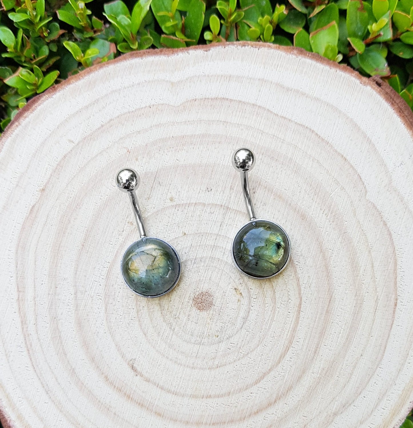 Rainbow Moonstone Belly Ring: Surgical Steel Boho Belly Bar - LunarGem - Body Jewelry