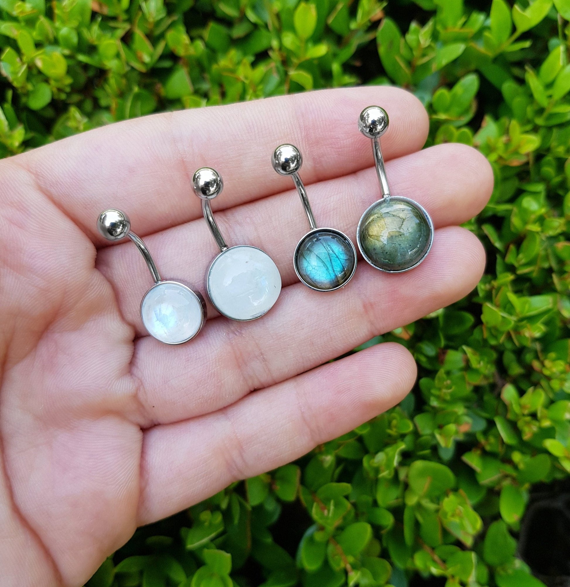 Rainbow Moonstone Belly Ring: Surgical Steel Boho Belly Bar - LunarGem - Body Jewelry