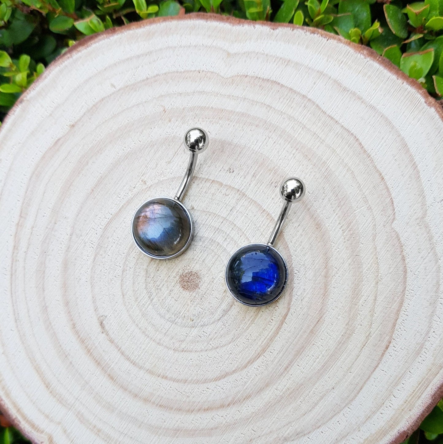 Rainbow Moonstone Belly Ring: Surgical Steel Boho Belly Bar - LunarGem - Body Jewelry