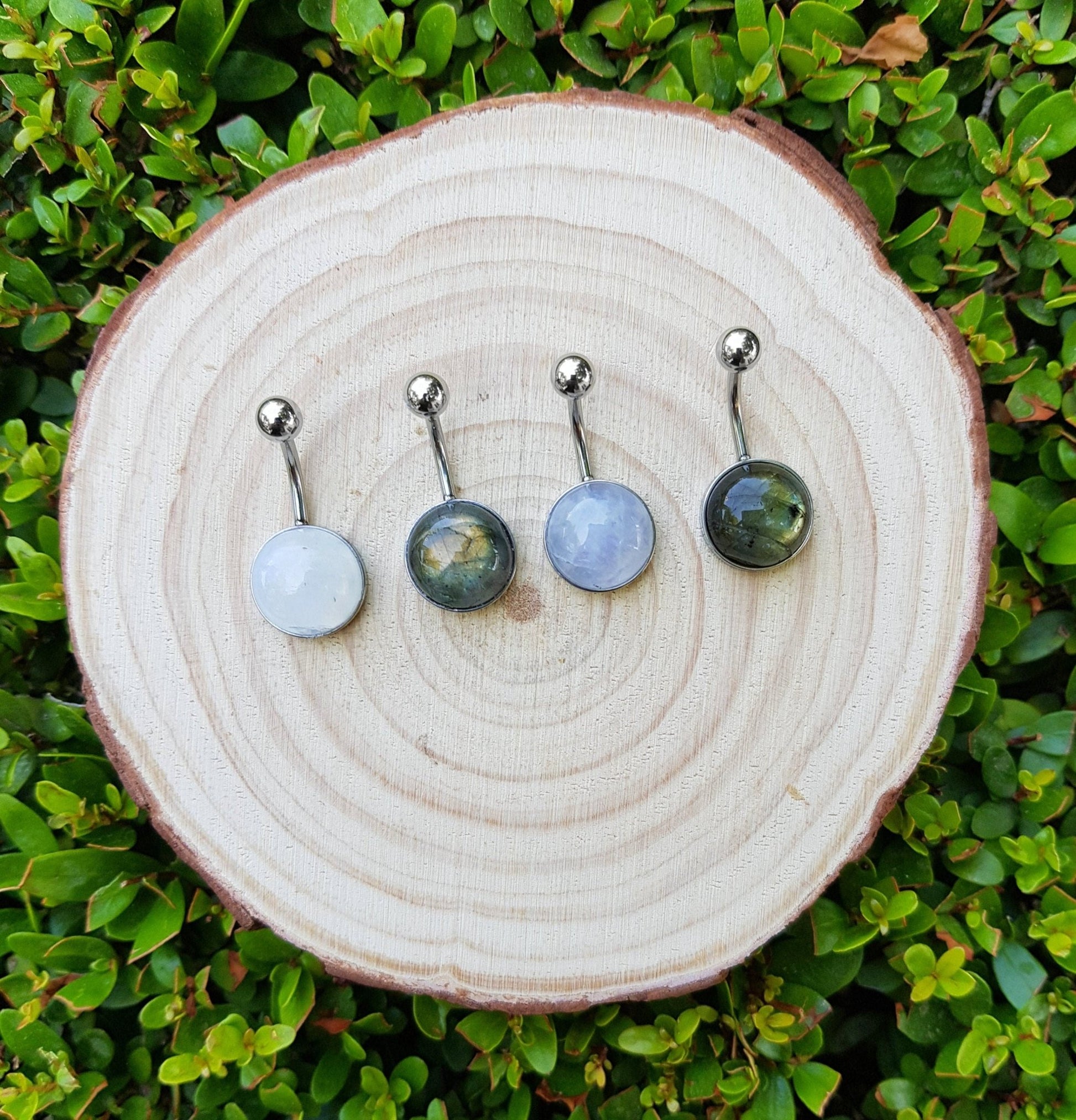 Rainbow Moonstone Belly Ring: Surgical Steel Boho Belly Bar - LunarGem - Body Jewelry