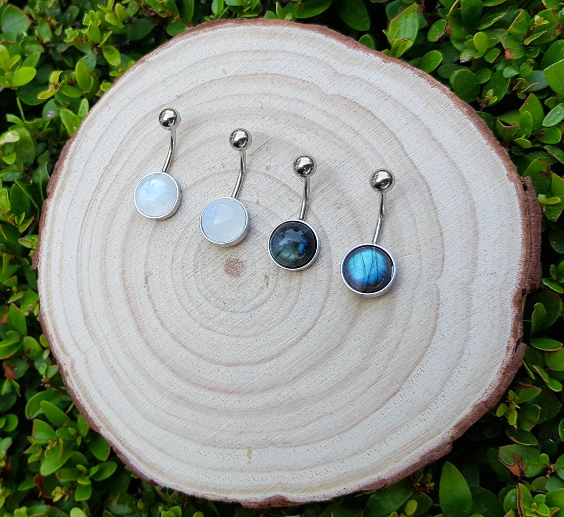 Rainbow Moonstone Belly Ring: Surgical Steel Boho Belly Bar - LunarGem - Body Jewelry