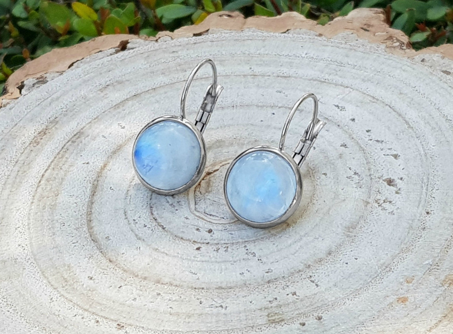 Rainbow Moonstone Dangle Earrings: Stainless Steel Leverback, June Birthstone - LunarGem - Earrings