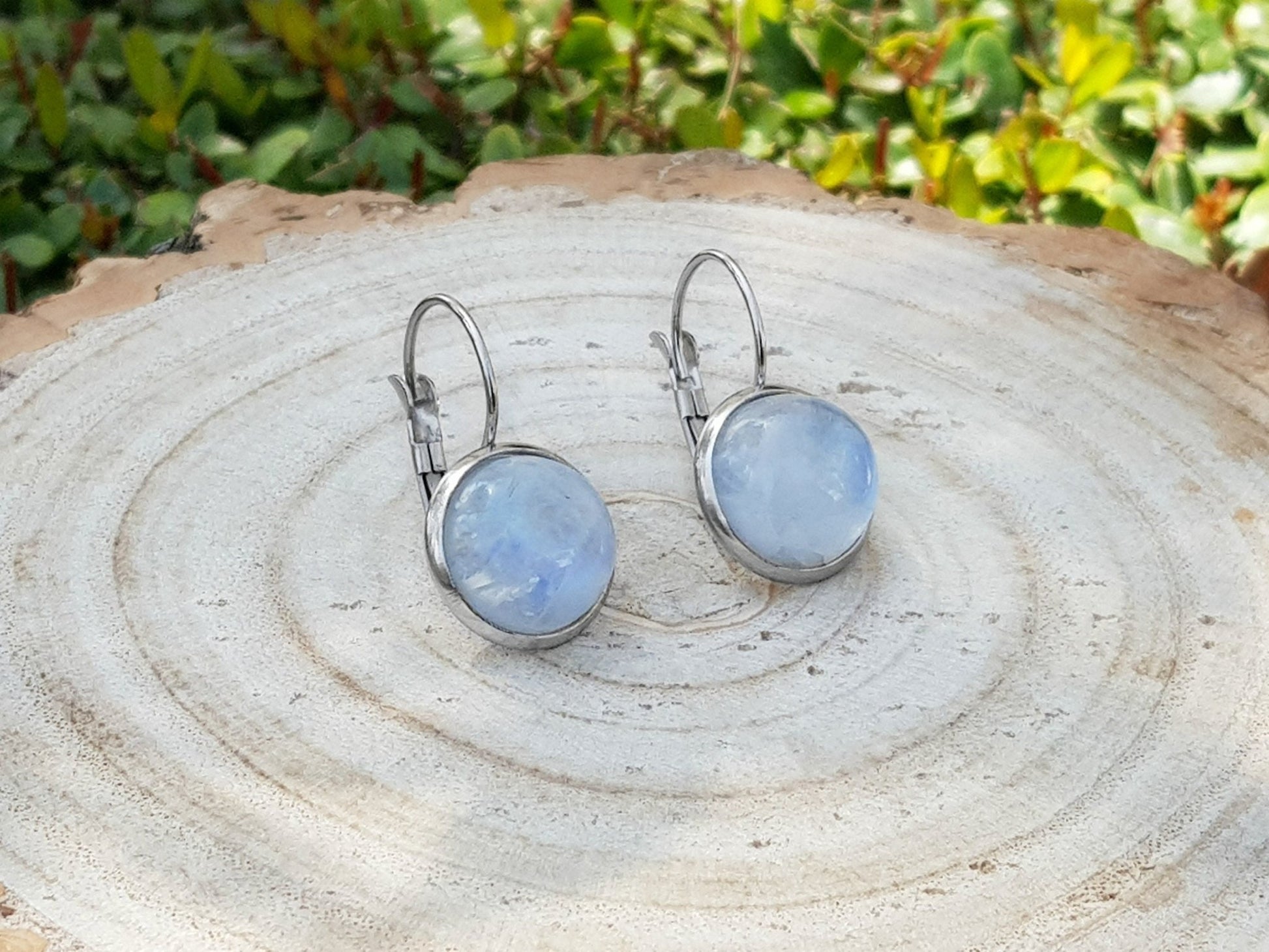 Rainbow Moonstone Dangle Earrings: Stainless Steel Leverback, June Birthstone - LunarGem - Earrings