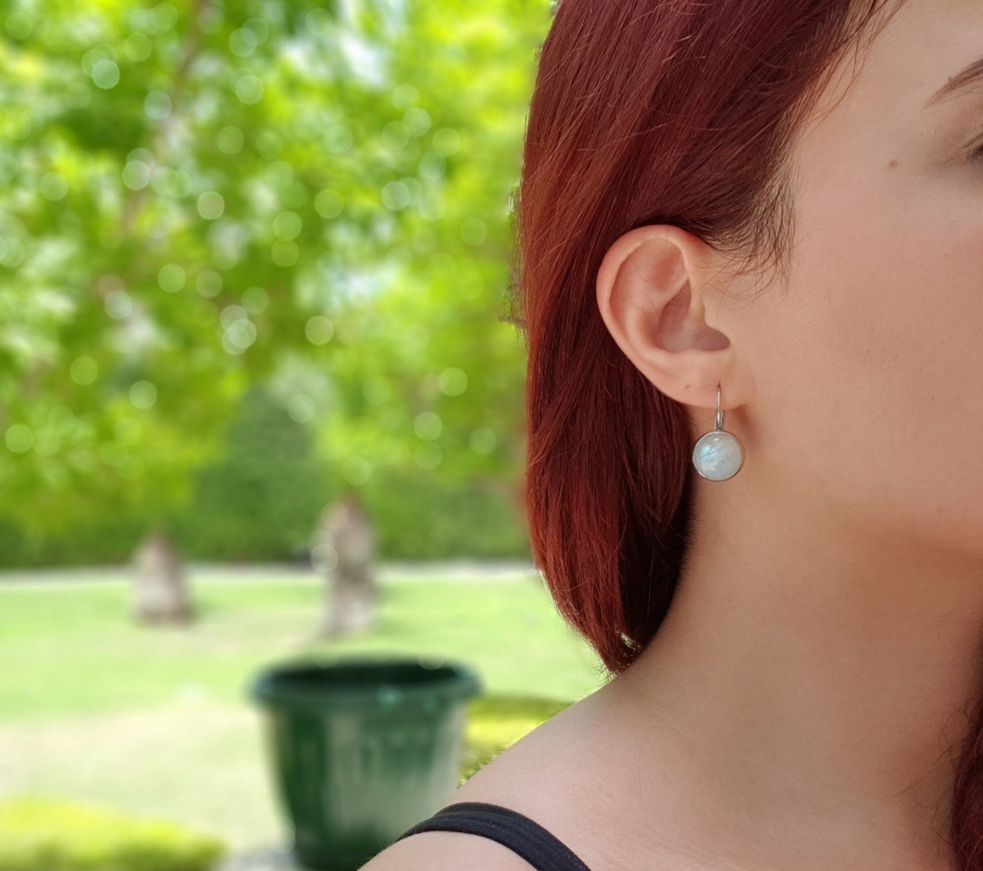 Rainbow Moonstone Dangle Earrings: Stainless Steel Leverback, June Birthstone - LunarGem - Earrings