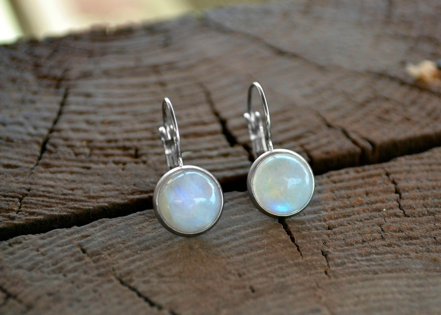 Rainbow Moonstone Dangle Earrings: Stainless Steel Leverback, June Birthstone - LunarGem - Earrings