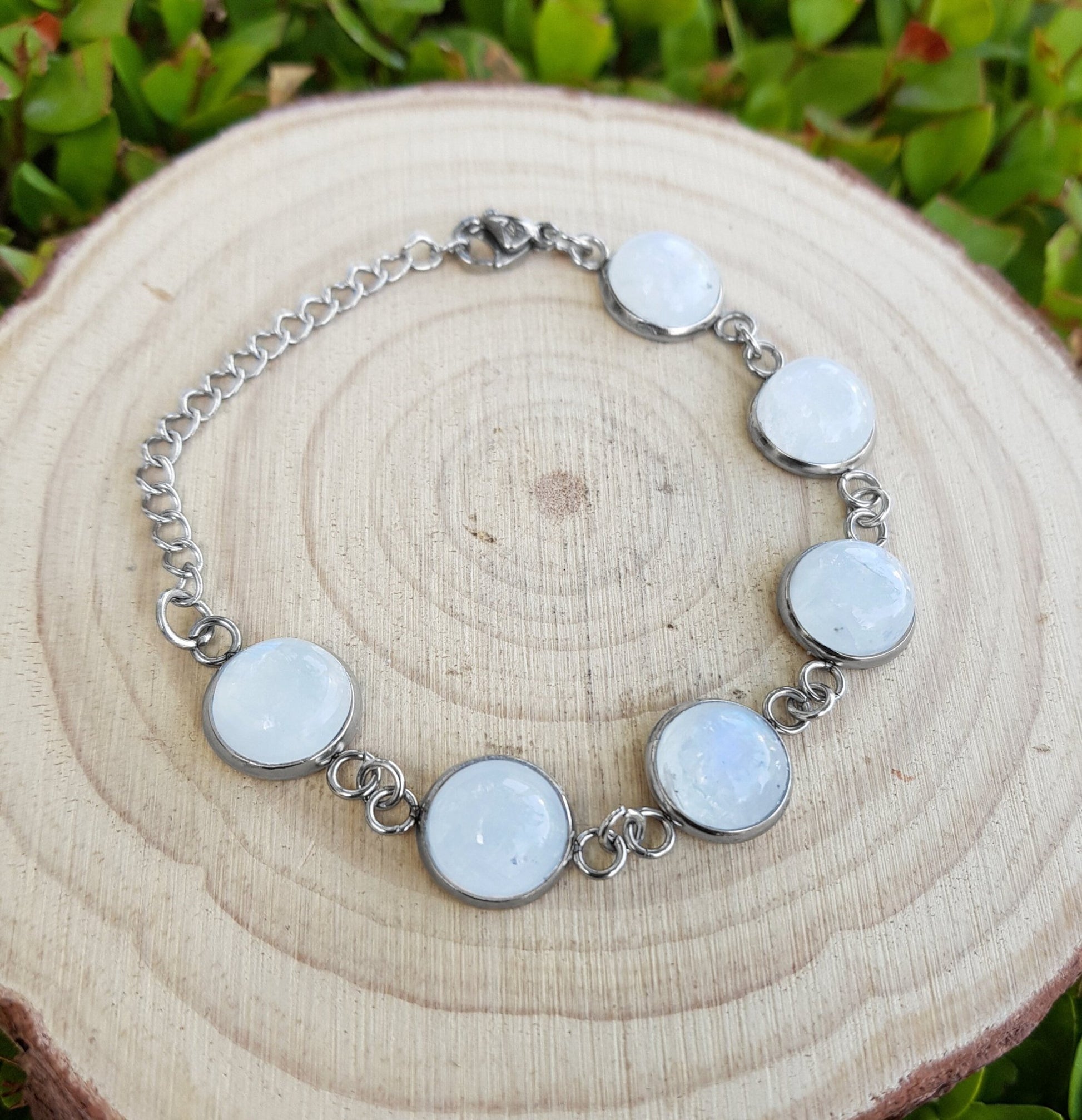 Rainbow Moonstone Labradorite Bracelet In Surgical Stainless Steel Adjustable Bracelet - LunarGem - Bracelets