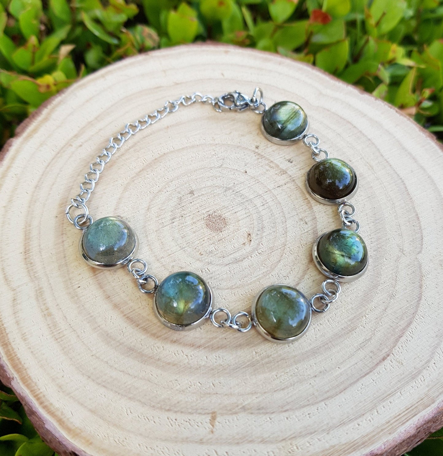 Rainbow Moonstone Labradorite Bracelet In Surgical Stainless Steel Adjustable Bracelet - LunarGem - Bracelets