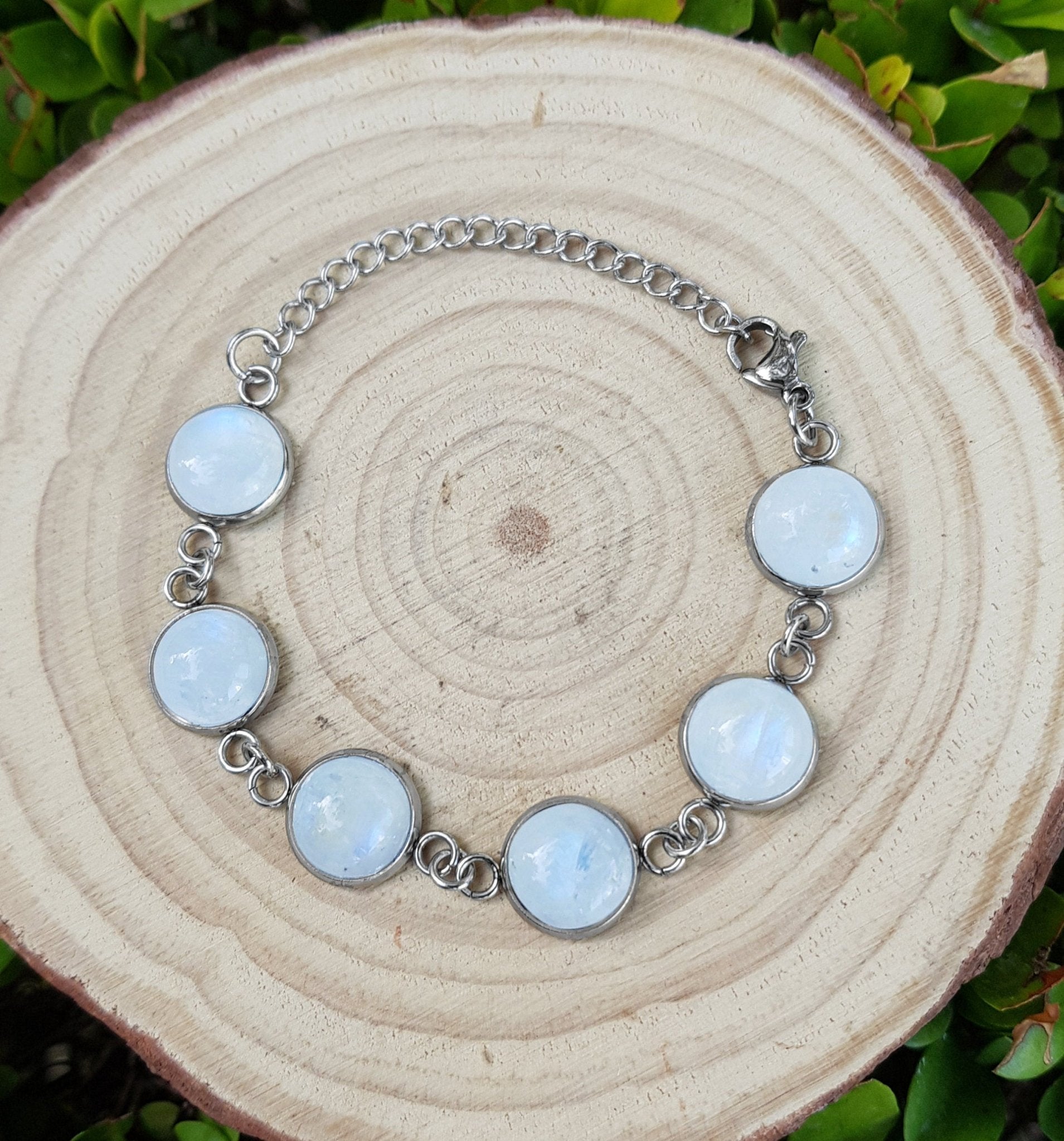 Rainbow Moonstone Labradorite Bracelet In Surgical Stainless Steel Adjustable Bracelet - LunarGem - Bracelets