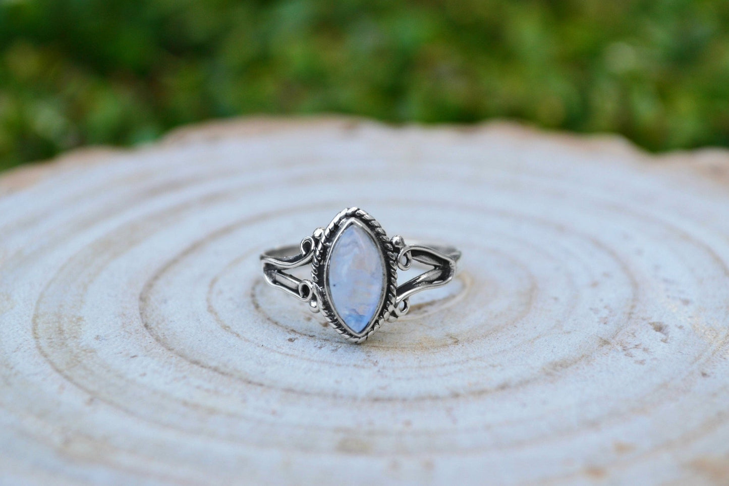 Rainbow Moonstone Marquise Ring: 925 Sterling Silver Swirl Statement Ring - LunarGem - Rings