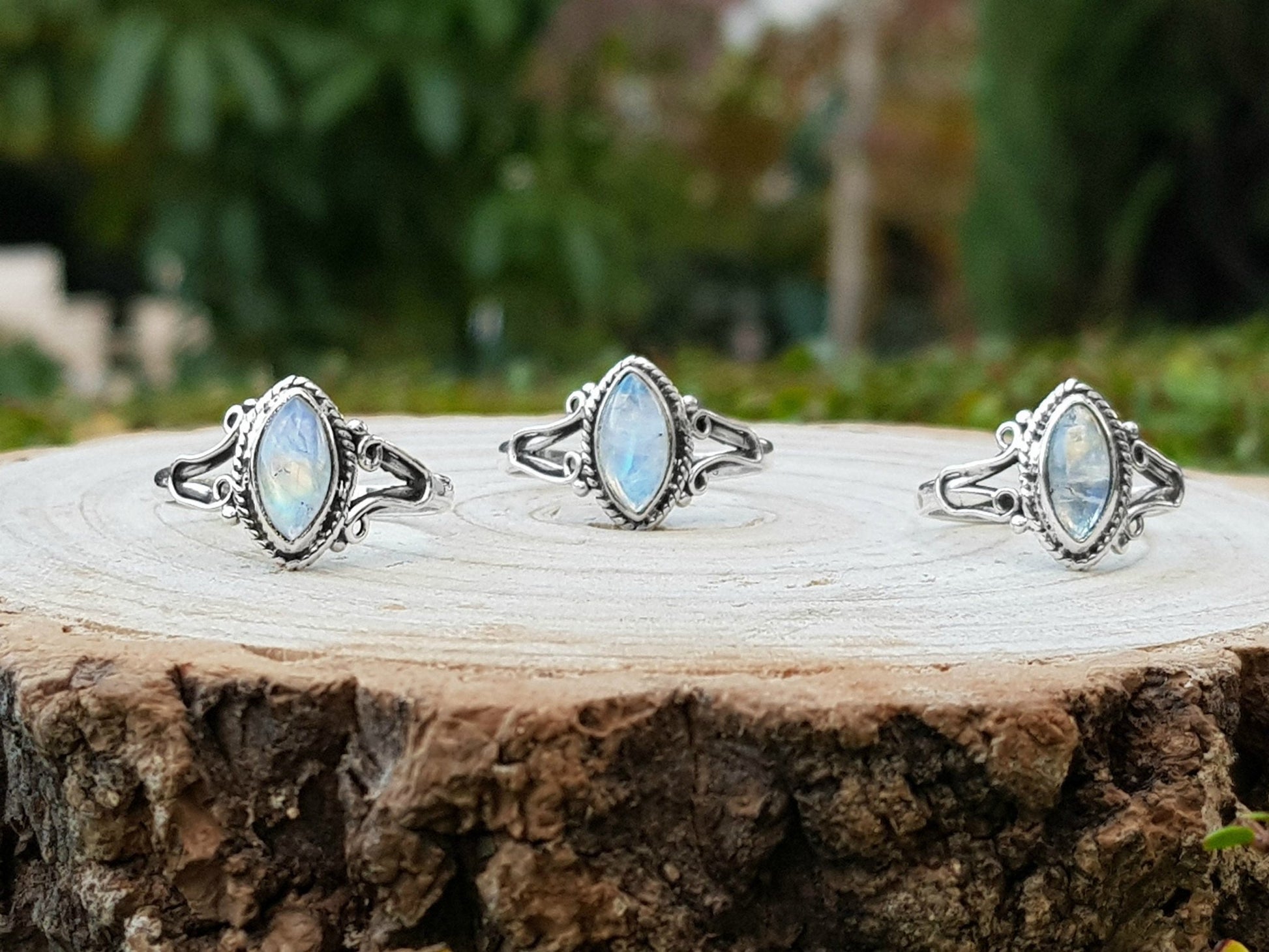 Rainbow Moonstone Marquise Ring: 925 Sterling Silver Swirl Statement Ring - LunarGem - Rings