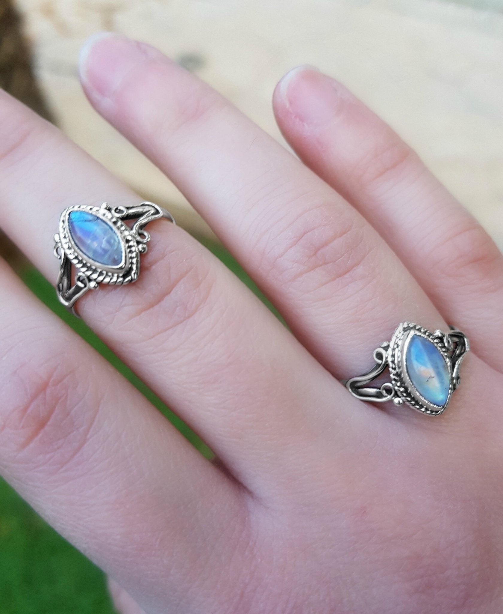 Rainbow Moonstone Marquise Ring: 925 Sterling Silver Swirl Statement Ring - LunarGem - Rings