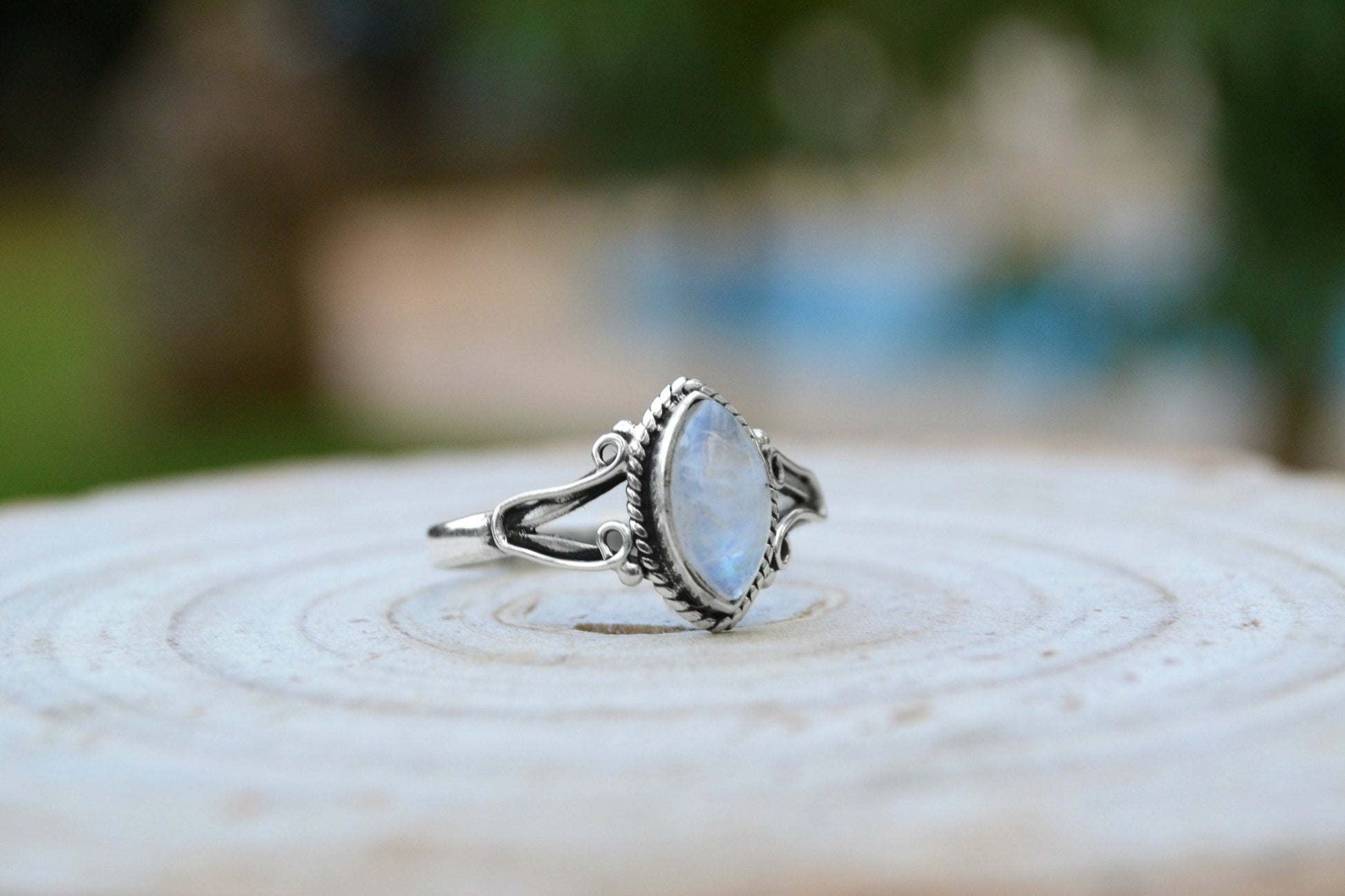 Rainbow Moonstone Marquise Ring: 925 Sterling Silver Swirl Statement Ring - LunarGem - Rings