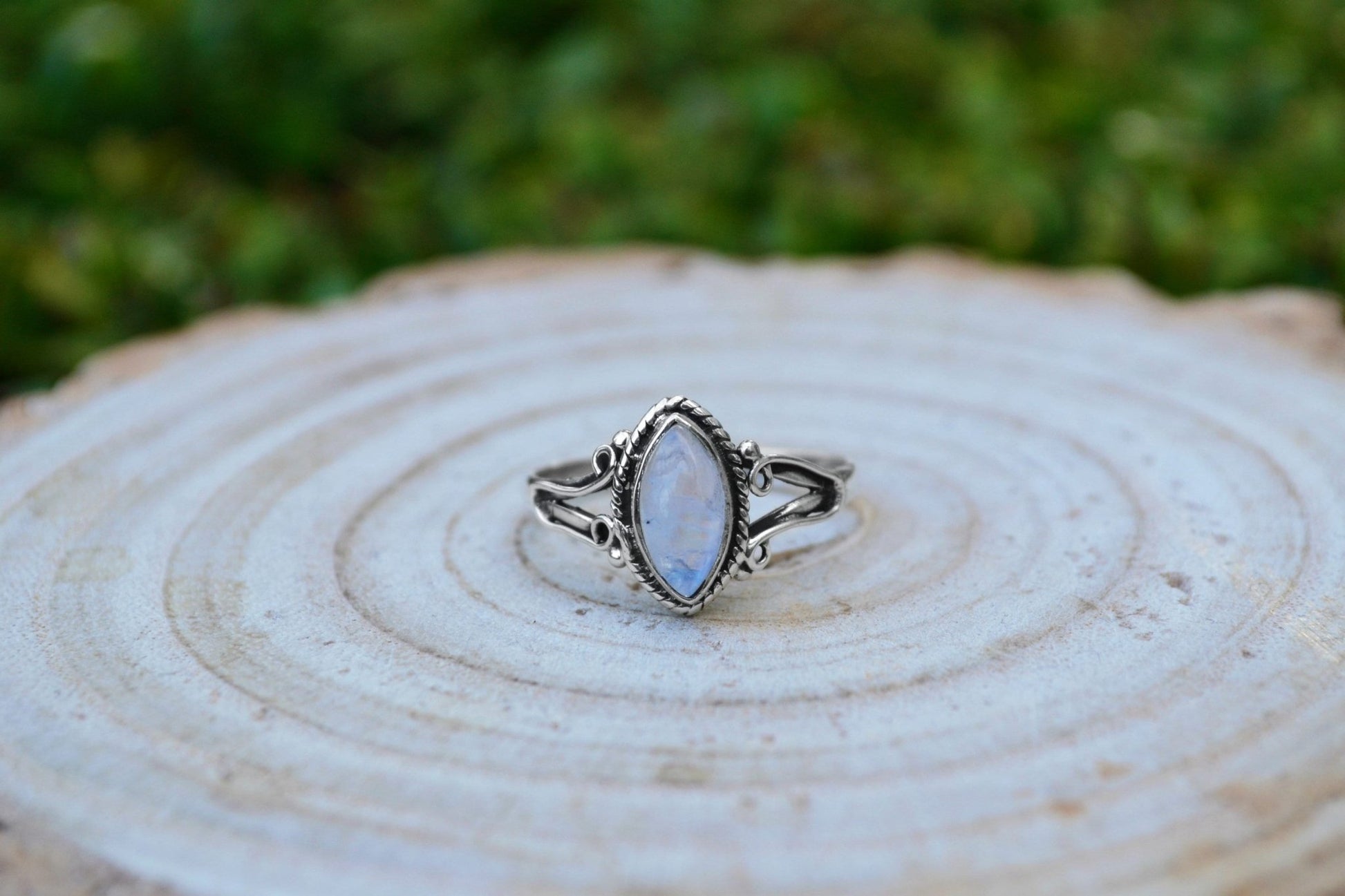 Rainbow Moonstone Marquise Ring: 925 Sterling Silver Swirl Statement Ring - LunarGem - Rings