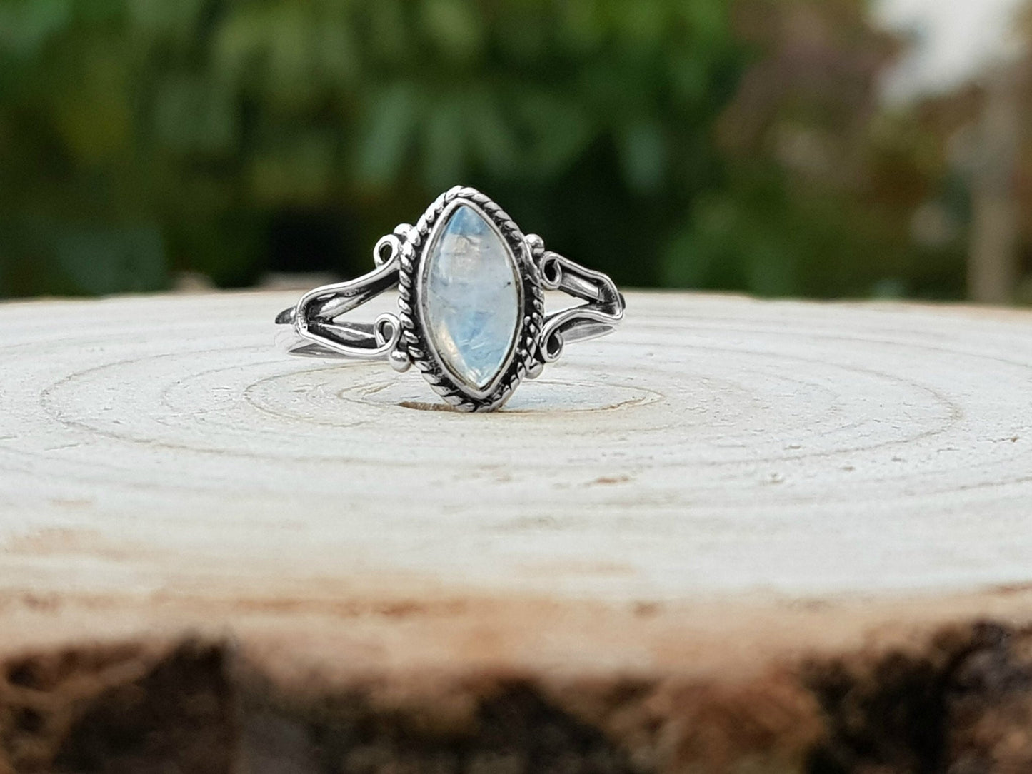 Rainbow Moonstone Marquise Ring: 925 Sterling Silver Swirl Statement Ring - LunarGem - Rings