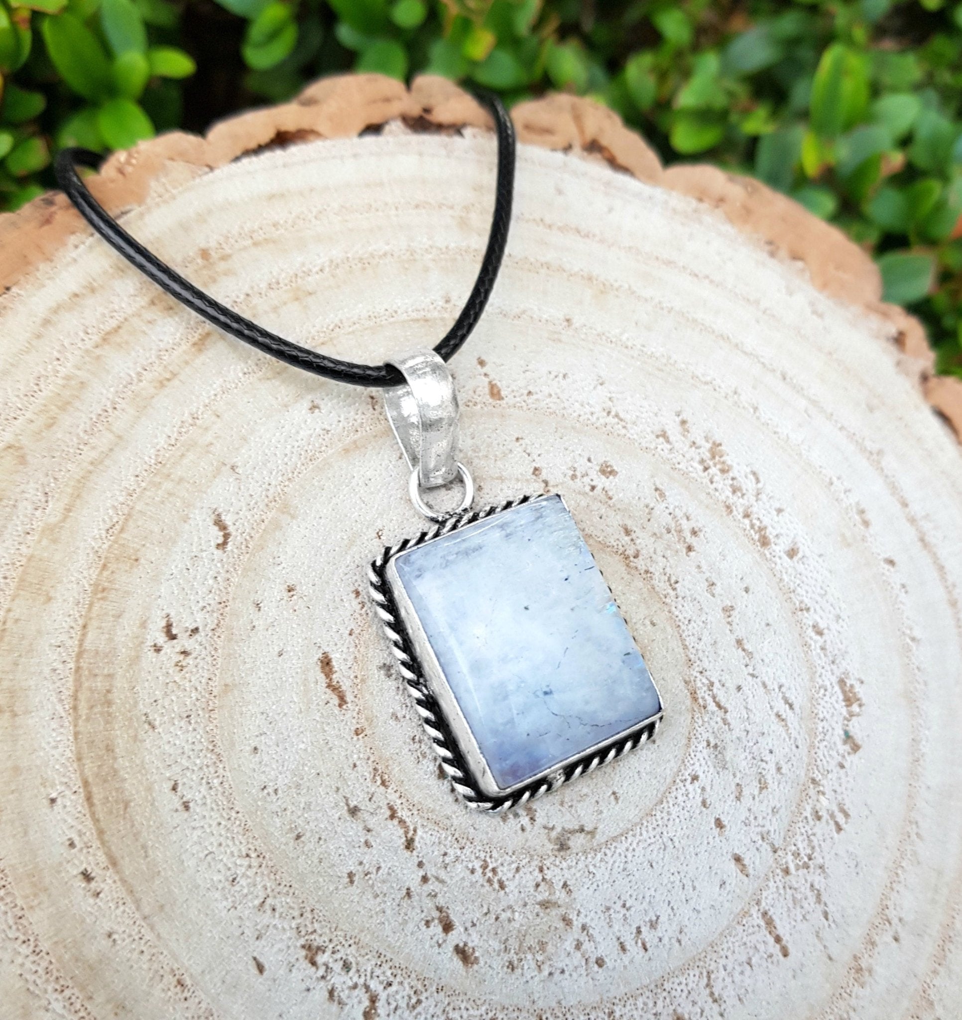 Rainbow Moonstone Pendant, 925 Sterling Silver Boho Necklace - LunarGem - 
