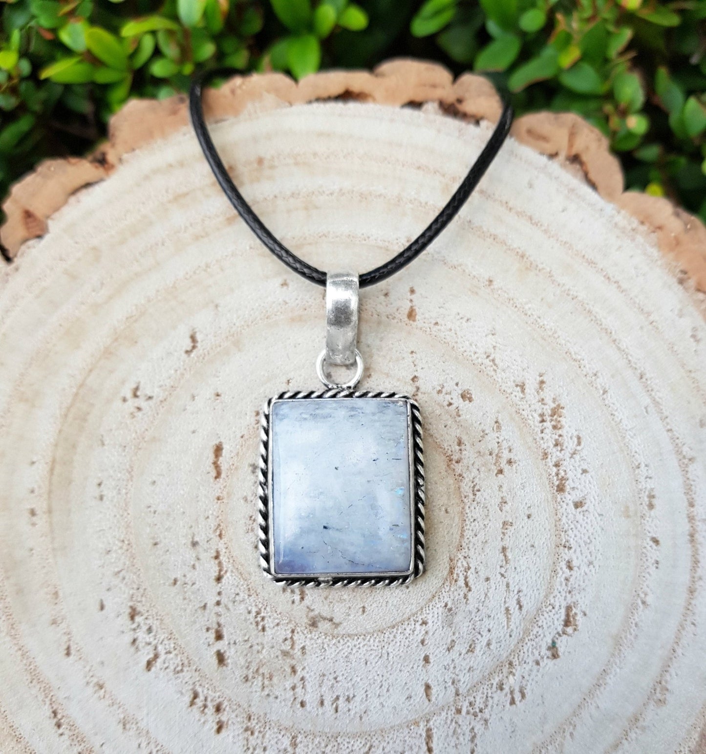 Rainbow Moonstone Pendant, 925 Sterling Silver Boho Necklace - LunarGem - 