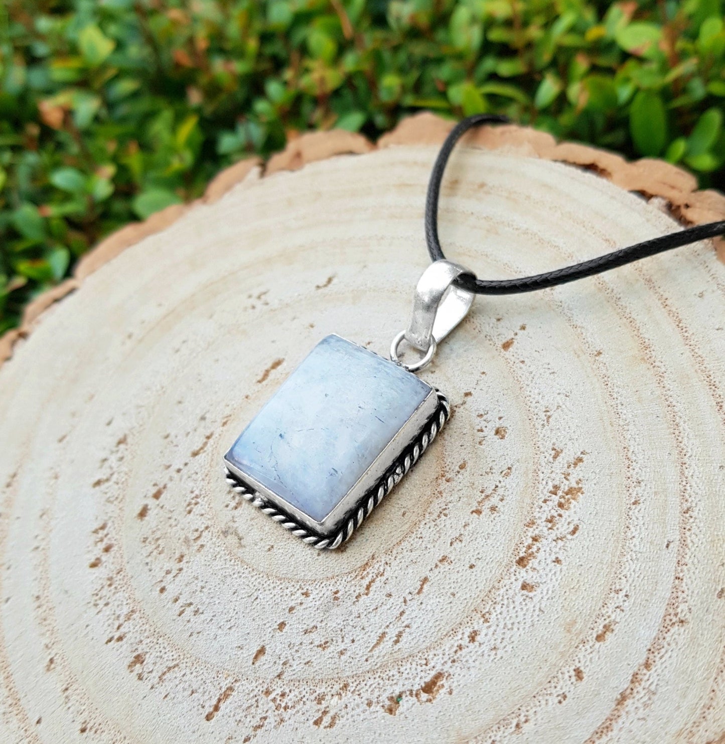 Rainbow Moonstone Pendant, 925 Sterling Silver Boho Necklace - LunarGem - 
