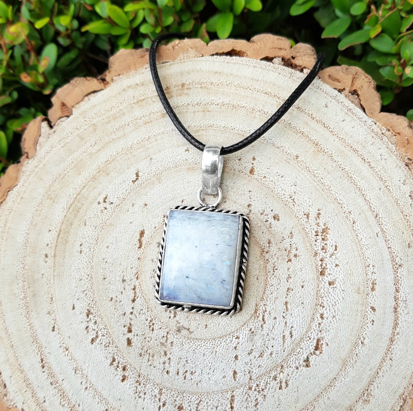 Rainbow Moonstone Pendant, 925 Sterling Silver Boho Necklace - LunarGem - 